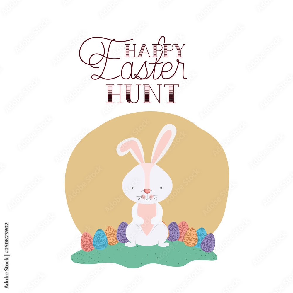 happy easter hunt label with rabbit icon happy easter hunt label with rabbit icon