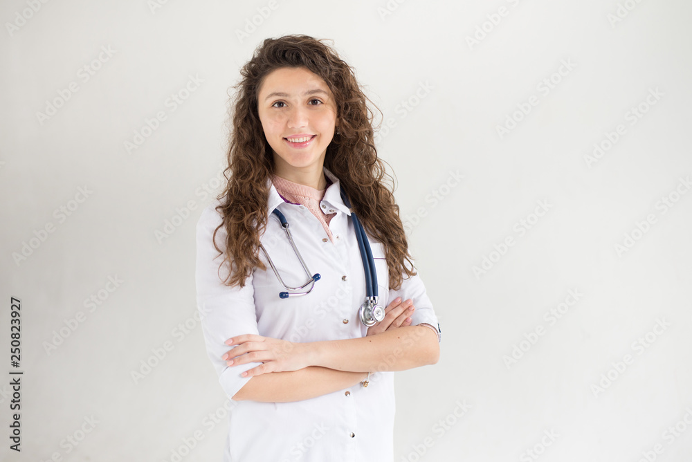 Medical physician doctor woman isolated on white background. Medical physician doctor woman isolated on white background.