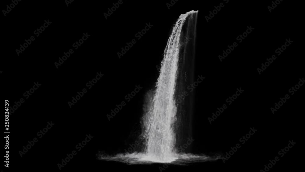 waterfall texture seamless loop, 4k, isolated on black, foam and mist, perfectly looped