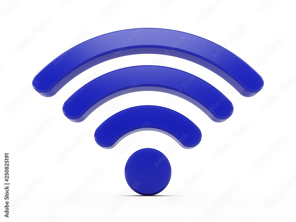 3D Rendering Blue Wifi Wireless Network Symbol isolated on white background