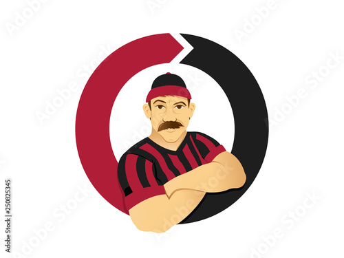 Vector illustration of male soccer supporter with mustache and hat