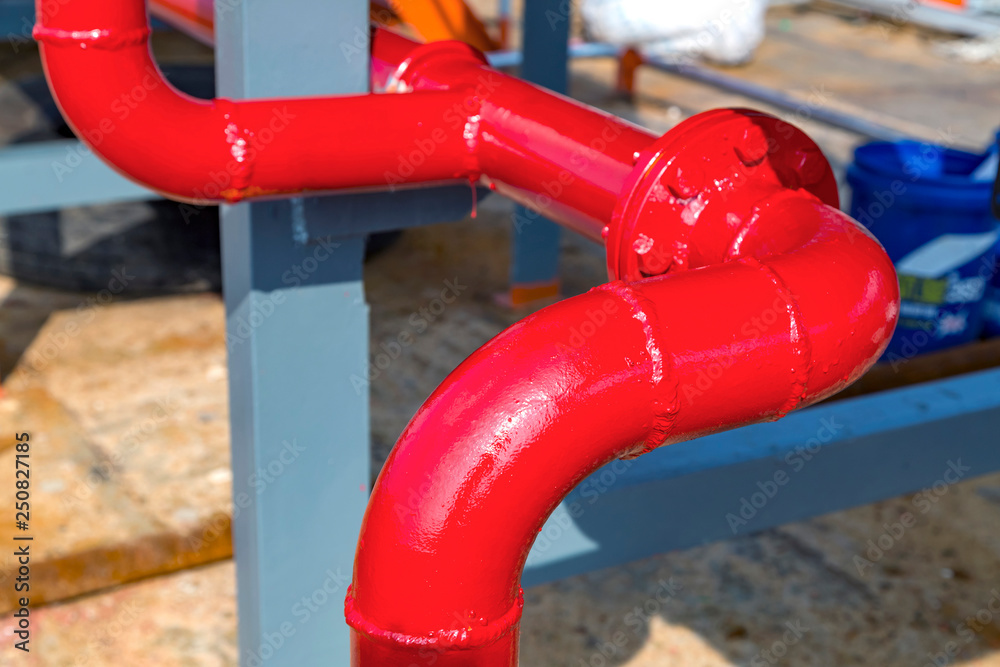 heating system. Pipelines, water pump, valves, manometers.
