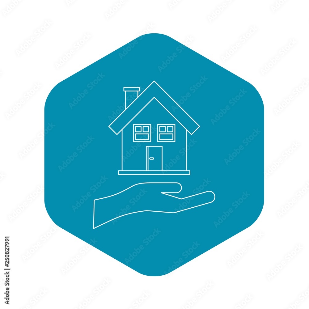 House and palm icon. Outline illustration of house and palm vector icon for web