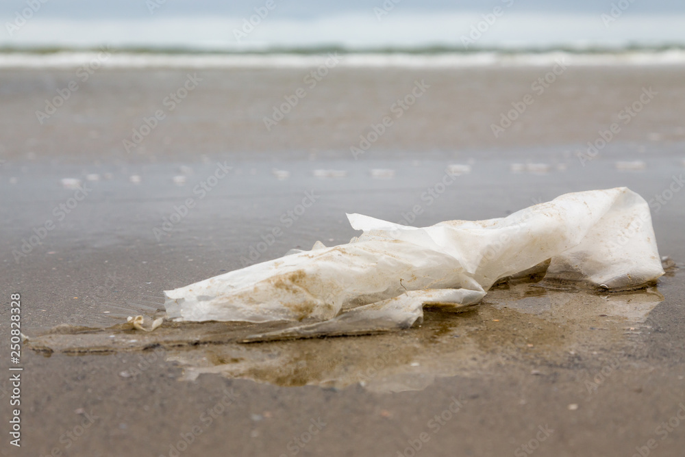 plastic film on the beach