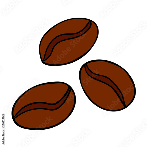 Cartoon doodle linear coffee beans isolated on white background. Vector illustration. 