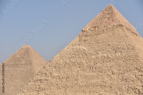 Great Pyramid of Khufu  L  and Pyramid of Khafre  Medium Shot