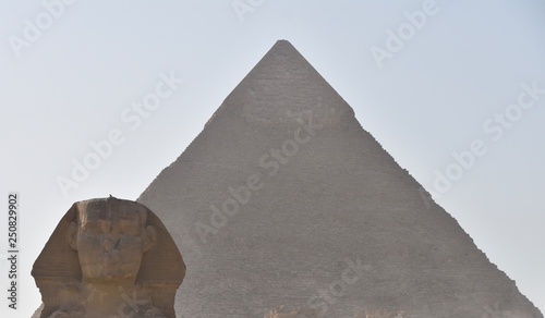 Great Sphinx and Pyramid of Khafre, Partial Silhouette, Giza