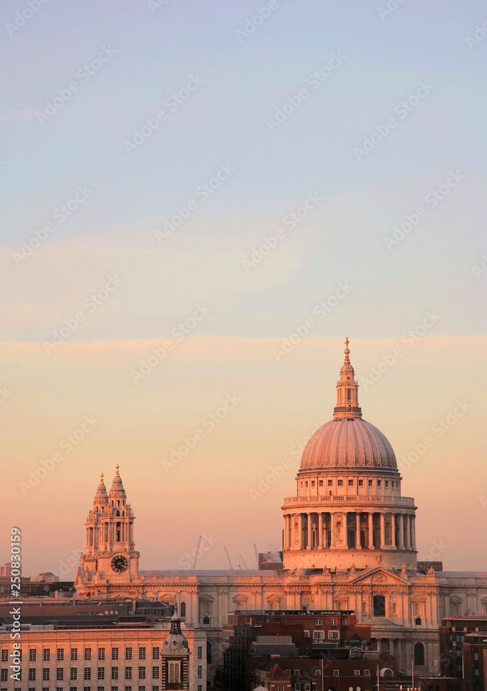 Sunset view of roof top of St Paul's Cathedral