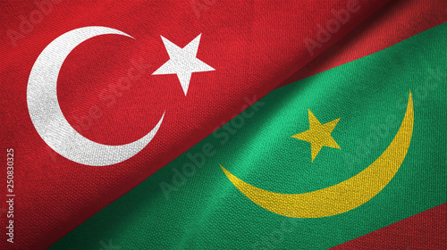 Turkey and Mauritania two flags textile cloth, fabric texture