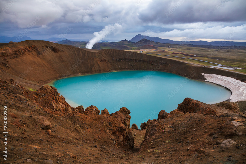 Turquoise lake at crater Viti Krafla volcanic area Myvatn region Northeastern Iceland Scandinavia