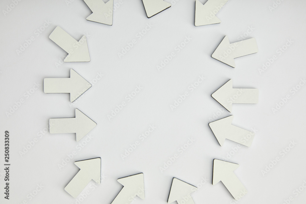 top view of ellipse made with white pointers on grey background top view of ellipse made with white pointers on grey background