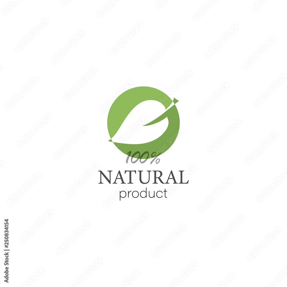 Natural product logo with leaf in flat style Natural product logo with leaf in flat style