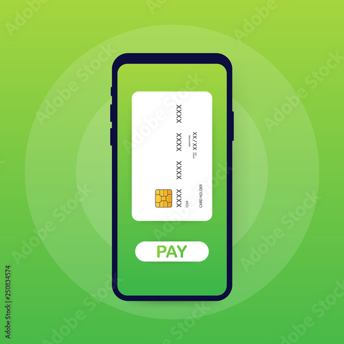 Mobile Payment concept with illustration of smartphone, credit card. Vector illustration.