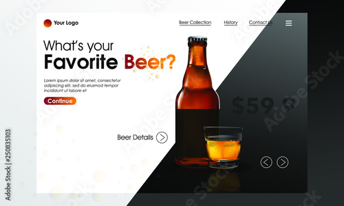 bottle and glass of wine on a landing page illustration