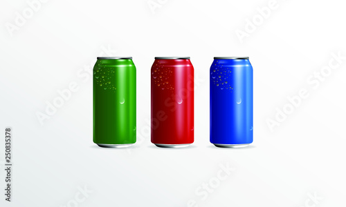 colorful cans realistic mock up on white background