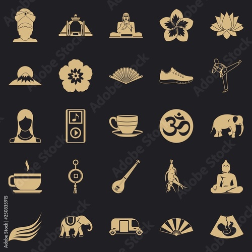 Japanese culture icons set. Simple set of 25 japanese culture vector icons for web for any design