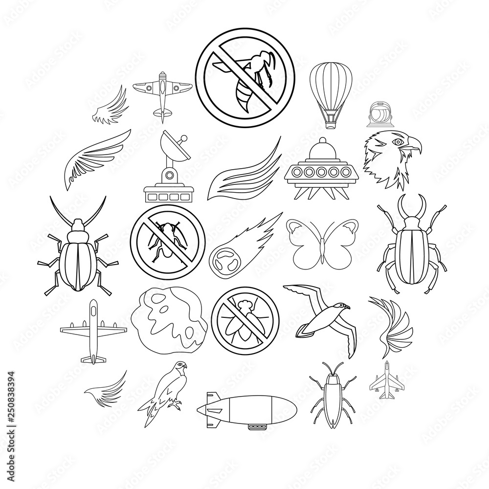 Obraz premium Fly icons set. Outline set of 25 fly vector icons for web isolated on white background