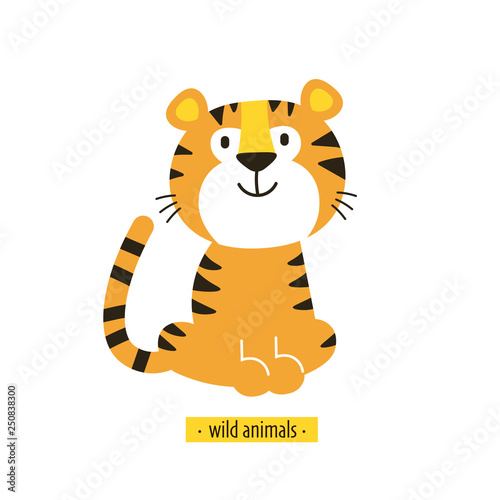 Cute vector tiger. Perfect for wallpaper  cards  stickers  poster  print  packaging  invitations  Baby shower  patterns  travel  logos etc