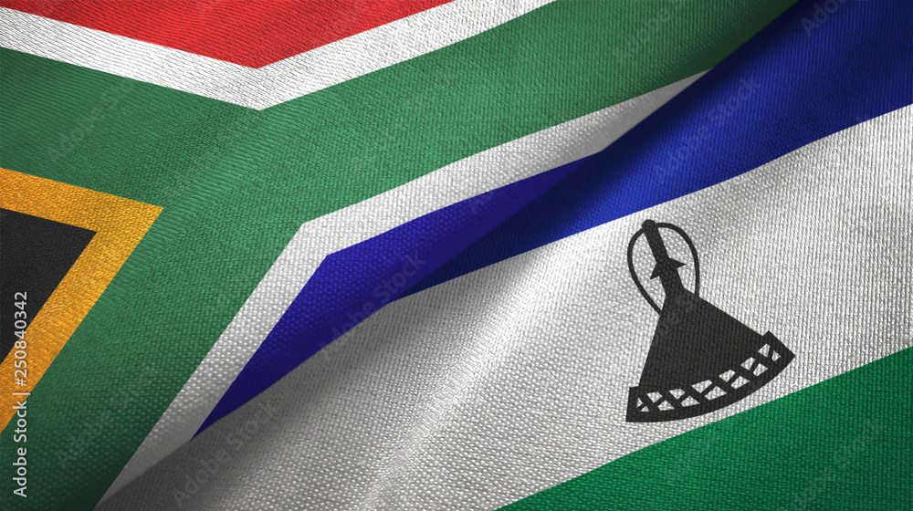 Fototapeta premium South Africa and Lesotho two flags textile cloth, fabric texture