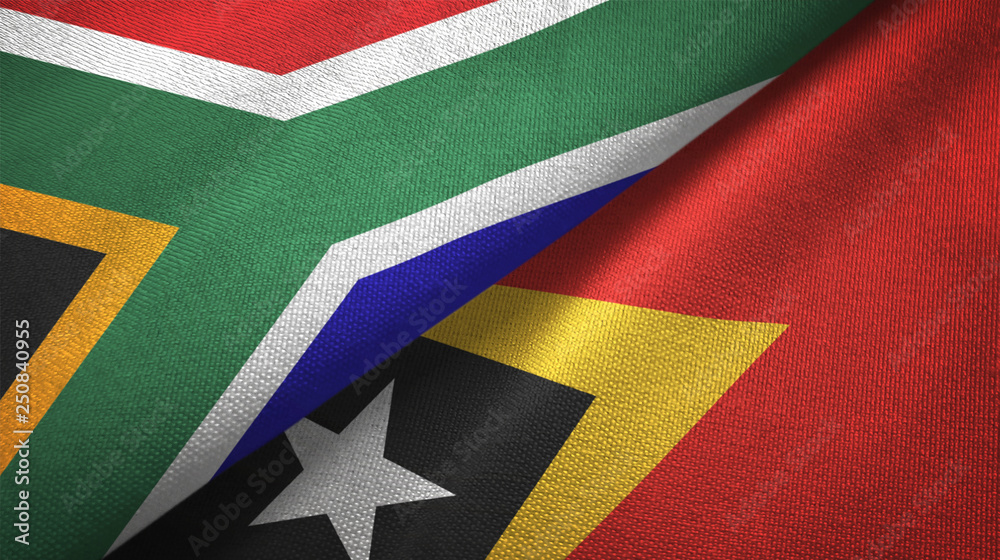 Fototapeta premium South Africa and Timor-Leste East Timor two flags textile cloth, fabric texture