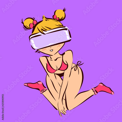Sexy girl in virtual reality headset, vector illustration.