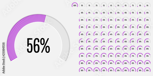 Set of circular sector percentage diagrams (meters) from 0 to 100 ready-to-use for web design, user interface (UI) or infographic - indicator with purple