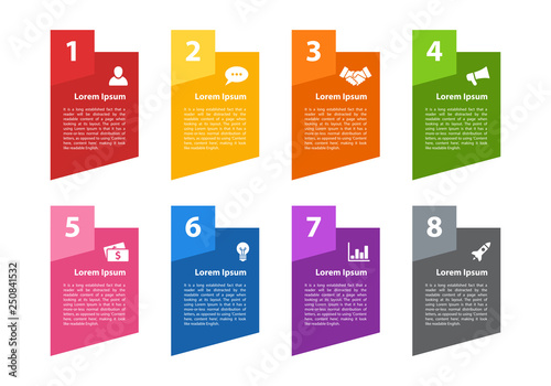 Infographic design business concept vector illustration with 8 steps or options or processes represent work flow or diagram for annual report or presentation