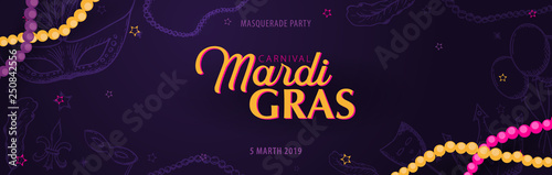Mardi gras carnival party. Masquerade. Fat tuesday, festival. Vector illustration.