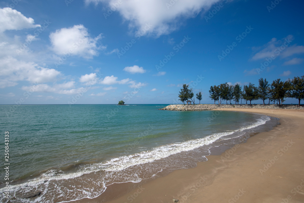 Beautiful Scene of Jerudong Beach with blue sky