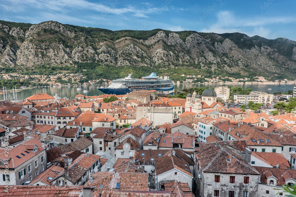 Panorama over Kotor bay with harbor  Montenegro