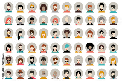Avatar, woman, man heads. People vector shape heads different nationality in flat style.