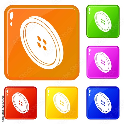 Small shirt button icons set collection vector 6 color isolated on white background