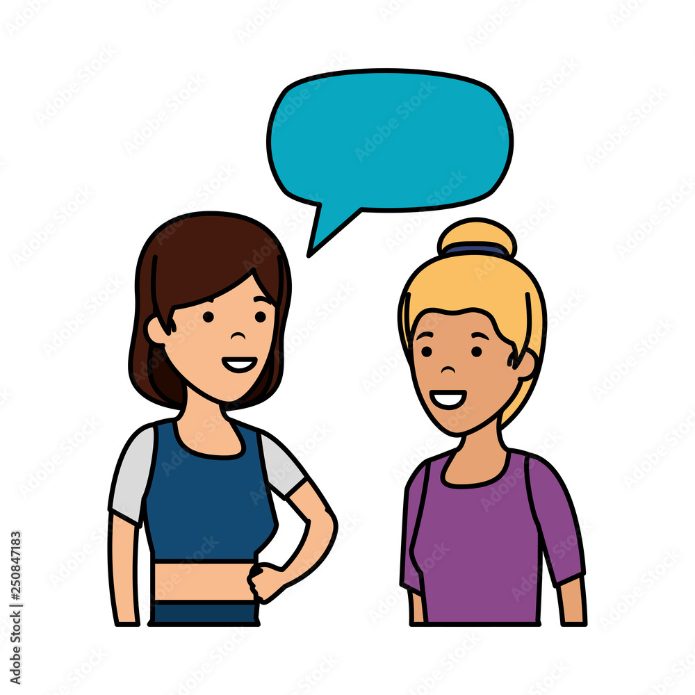 couple girls with speech bubble characters couple girls with speech bubble characters