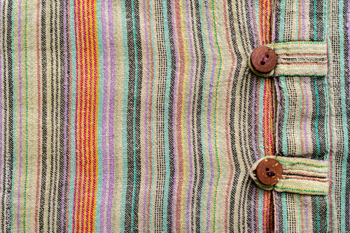 Vintage colorful flannel shirt with stripe pattern and wooden buttons with button loops
