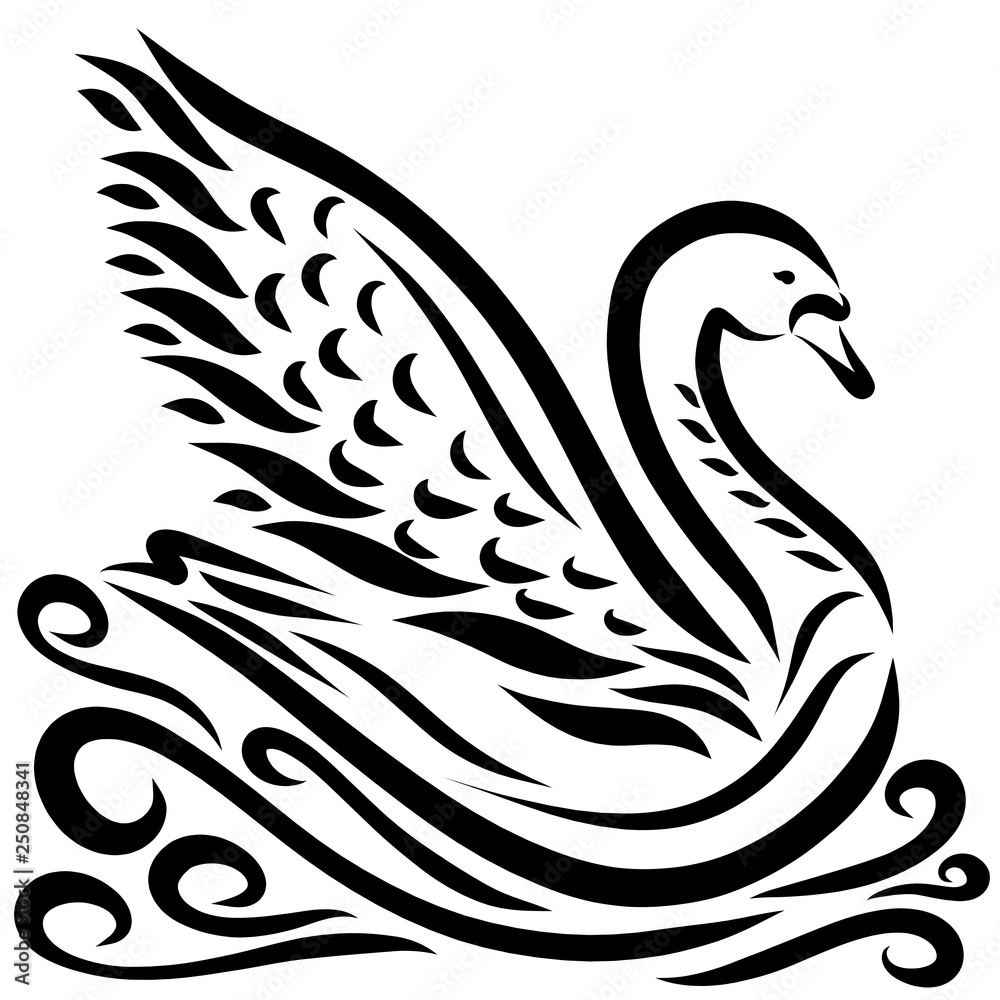 Beautiful swan floating on the wavy waves