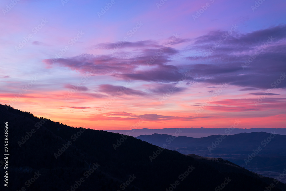 Colorful purple sunrise in the mountain