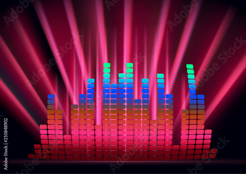 Abstract form of sound wave, digital equalizer, sound impulses of musical rhythm. Bright background for your design. Vector illustration