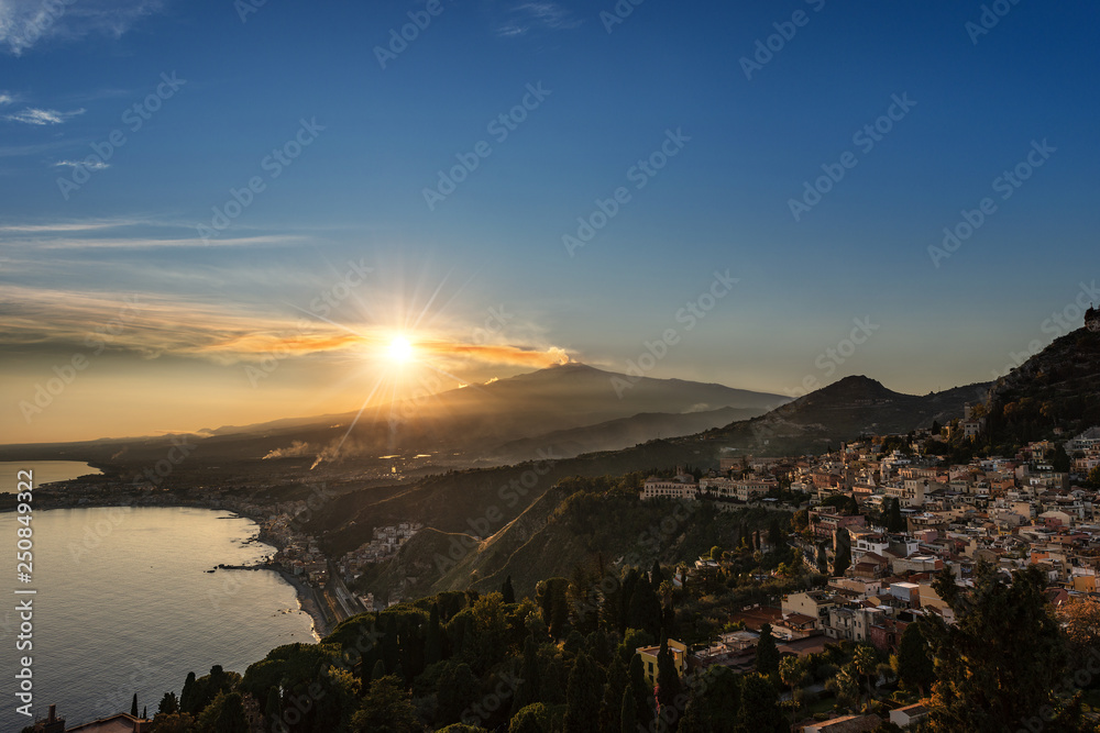 Taormina and Mount Etna Volcano in Sicily Italy