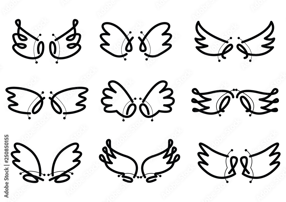 Obraz premium hand drawn Set of Cute Angel Wing