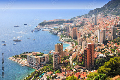 Elevated view over the city, Monte Carlo, Monaco, Cote d'Azur, Europe. photo
