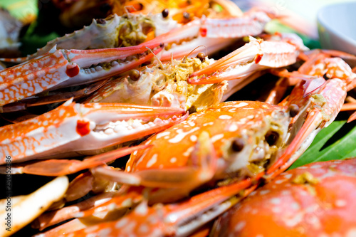 Close up boiled horse crabs seafood in Phuket Thailand