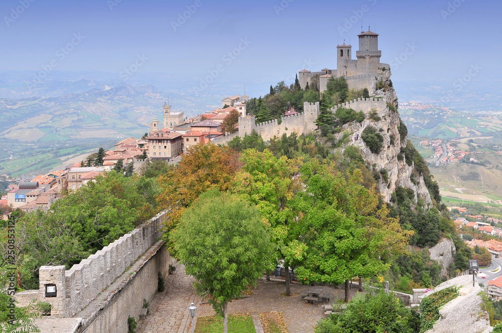 The Guaita fortress (Prima Torre) is the oldest and the most famous tower on Monte Titano, San Marino.