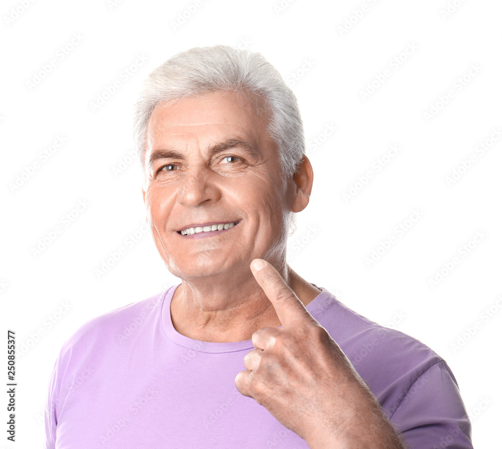 Mature man with healthy teeth on white background Mature man with healthy teeth on white background