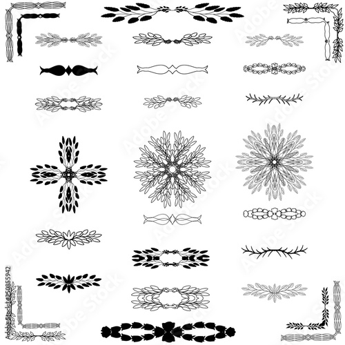 Collection of handdrawn unique swirls and dividers for your design. Set of decorative dividers, borders, swirls, dividing and scrolls isolated on white background. Vector illustration 