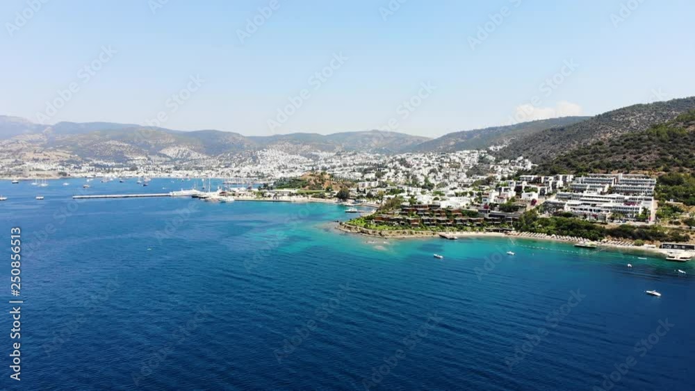 Aerial view of sunny Bodrum with resorts and beachfront villas, Turkey Aerial view of sunny Bodrum with resorts and beachfront villas, Turkey
