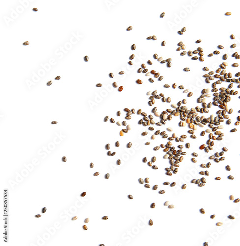 Chia seeds isolated on white, top view