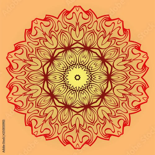 Ethnic Ornamental Mandala. Decorative Design Element. Vector Illustration. Sunrise color