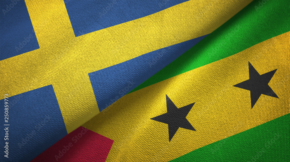 Sweden and Sao Tome and Principe two flags textile cloth, fabric texture Sweden and Sao Tome and Principe two flags textile cloth, fabric texture