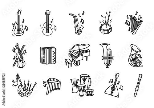 Vector illustration concept of Music instruments set. Icon on white background