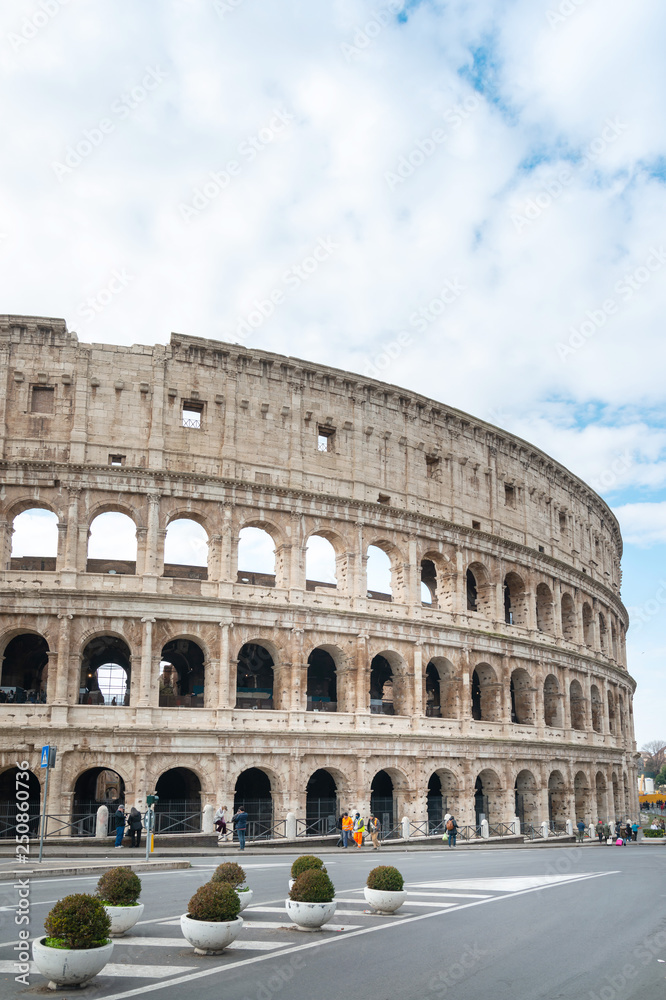 ROME, ITALY - January 17, 2019: Roman amphitheatres in Rome, circular or oval open-air venues with raised seating built by the Ancient Romans, Rome, ITALY